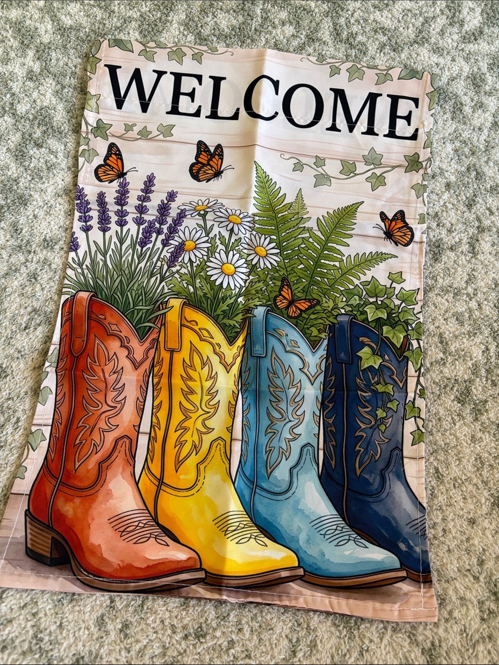 Welcome Western Santa Fe Multicolor Cowboy Boots Sm Garden Flag NWT 11.5x17.75” - Picture 1 of 16